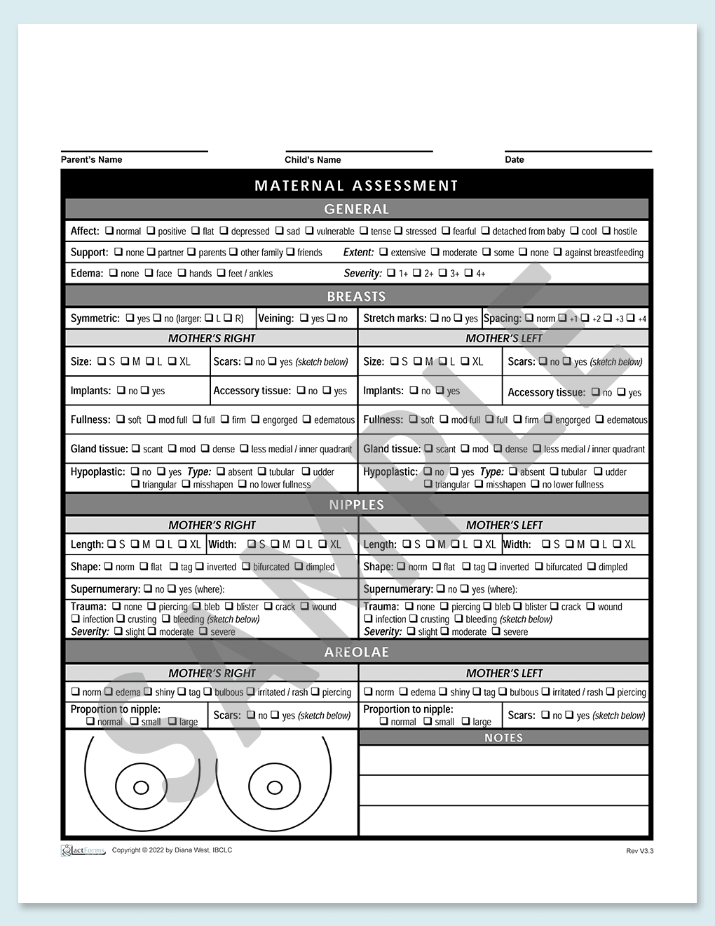 Sample printable Parent Assessment form without header V3.3
