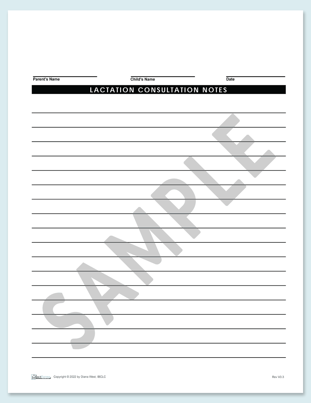 Sample printable Notes form without header V3.3
