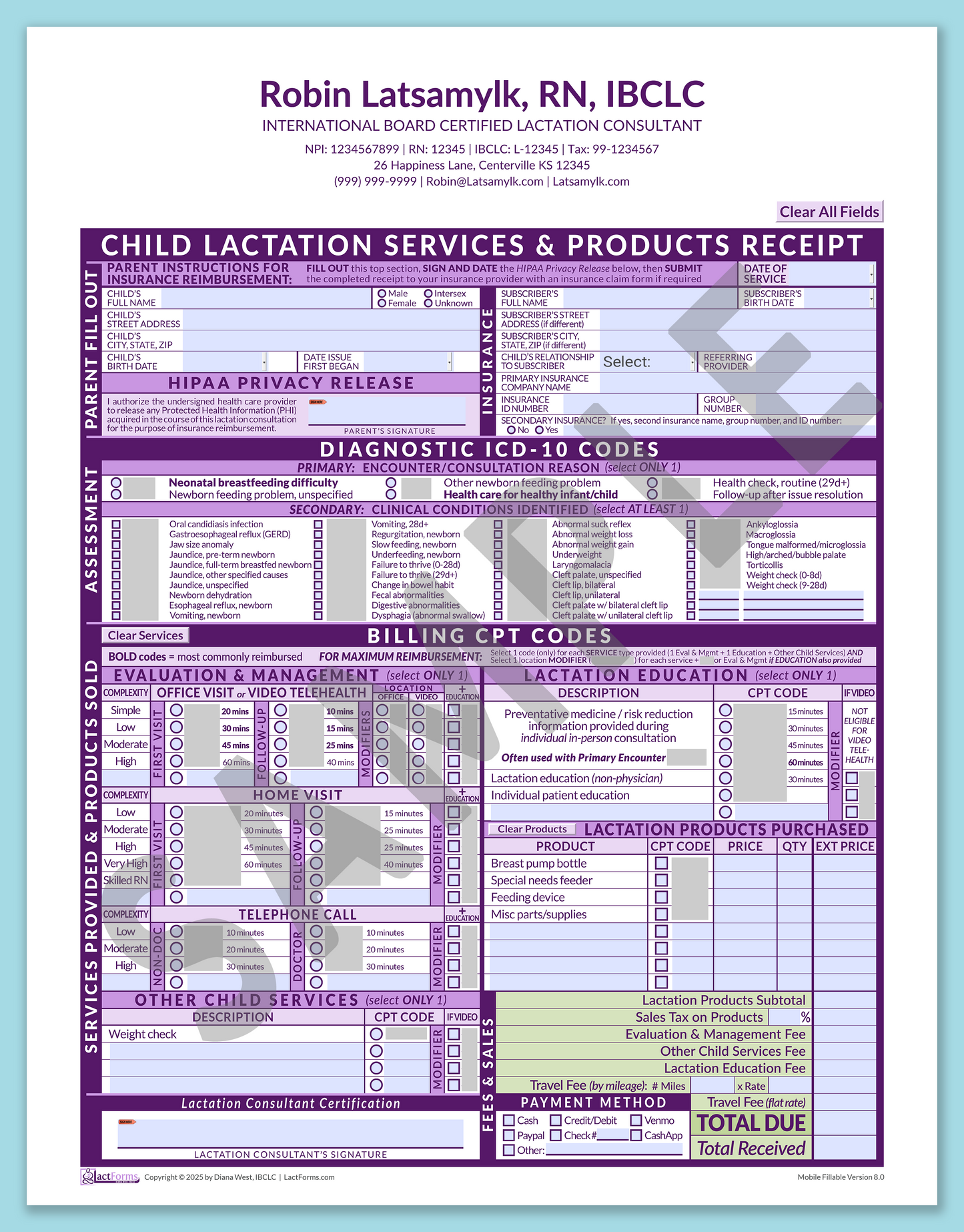 Child Superbill—MobileFillable, HeaderCenter after editing, Purple, V8.0