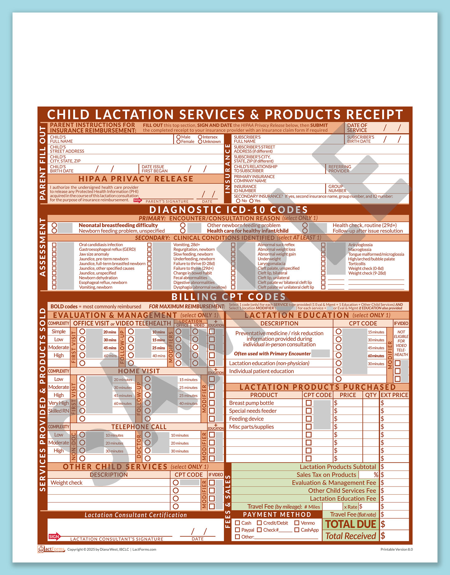 Child Superbill—OfficePrintable, HeaderNone, Orange, V8.0