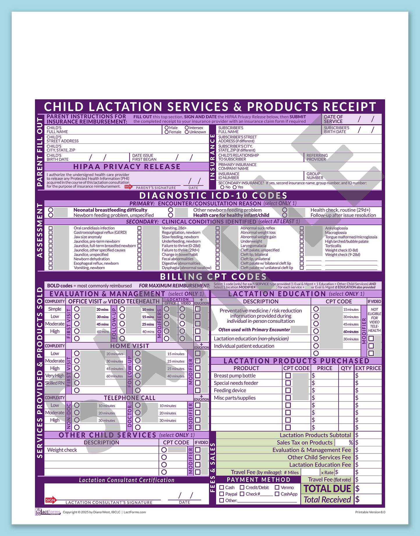 Child Superbill—OfficePrintable, HeaderNone, Purple, V8.0