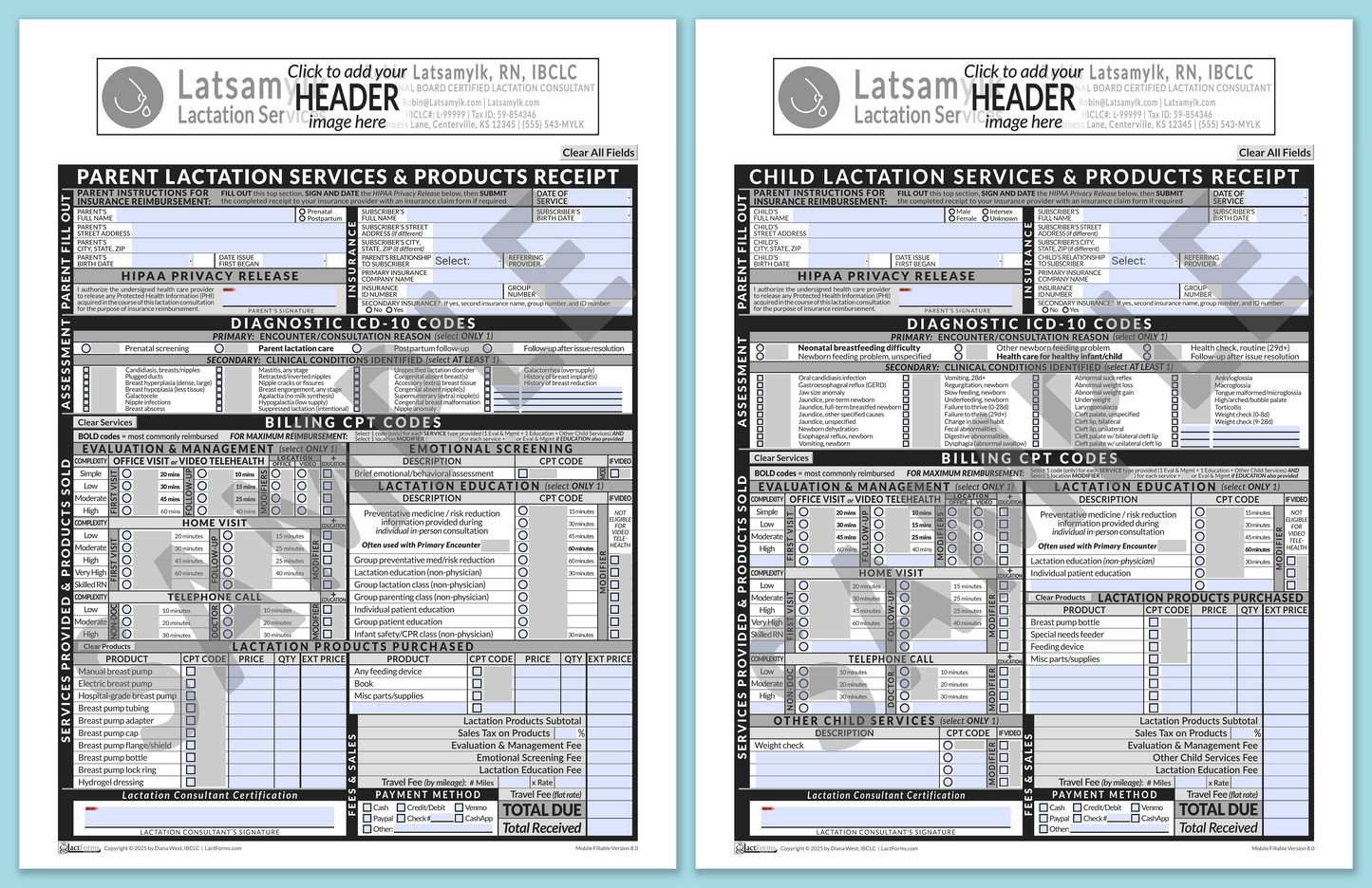 Superbills Package—MobileFillable, HeaderBox before editing, Grey, V8.0