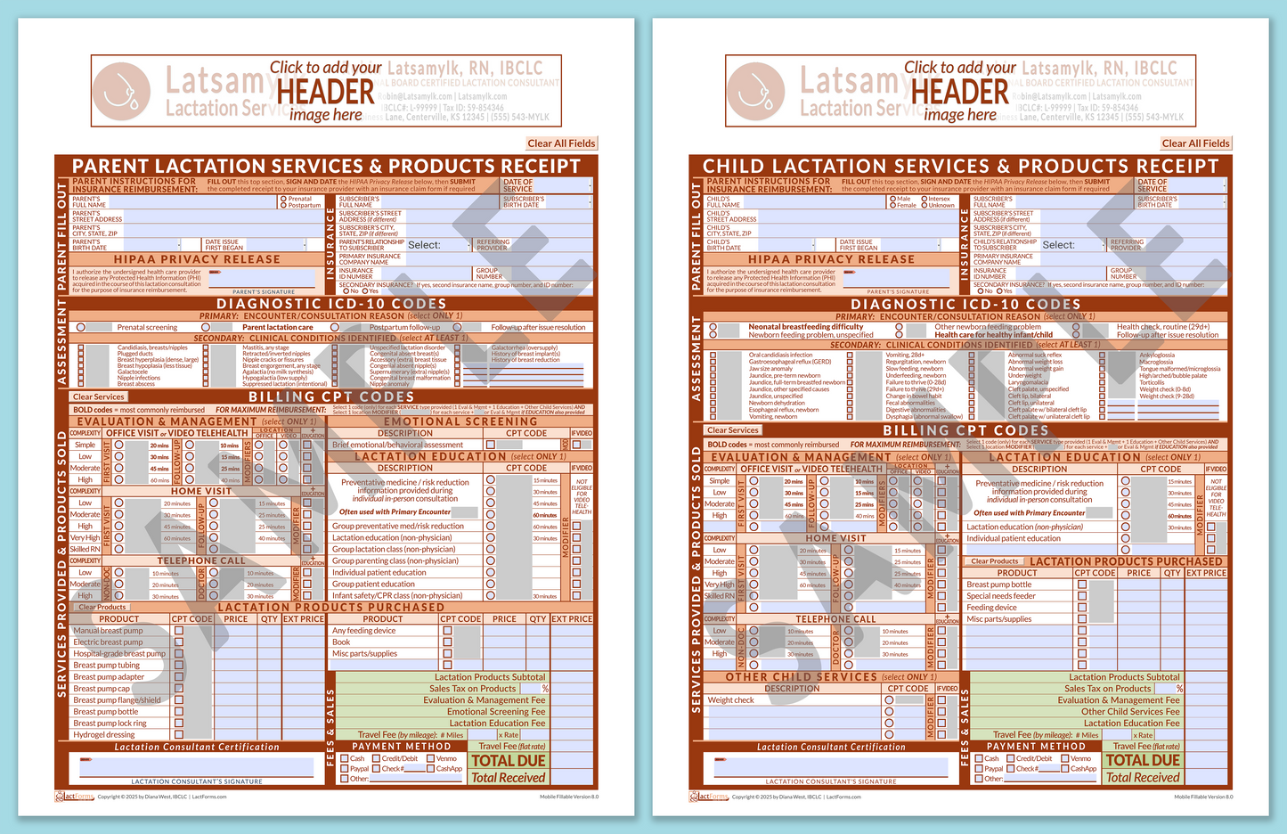 Superbills Package—MobileFillable, HeaderBox before editing, Orange, V8.0