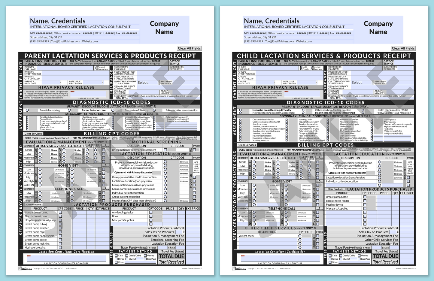 Superbills Package—MobileFillable, HeaderCompany before editing, Grey, V8.0