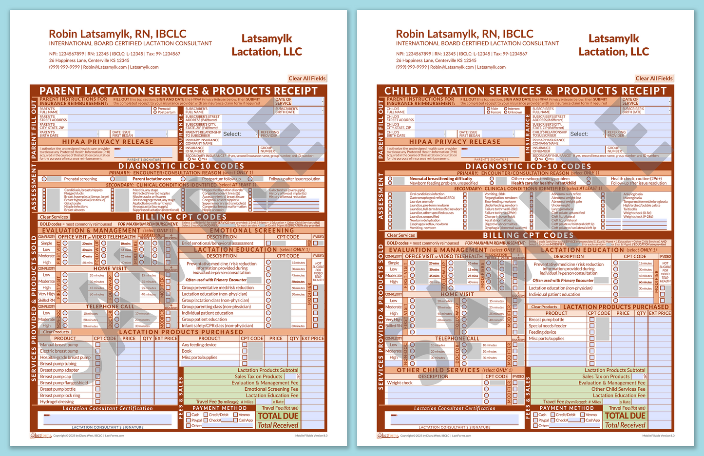 Superbills Package—MobileFillable, HeaderCompany after editing, Orange, V8.0