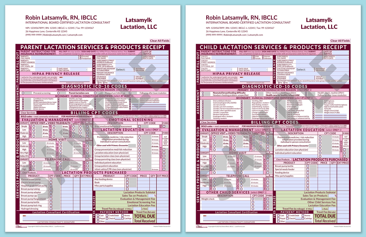Superbills Package—MobileFillable, HeaderCompany after editing, Pink, V8.0