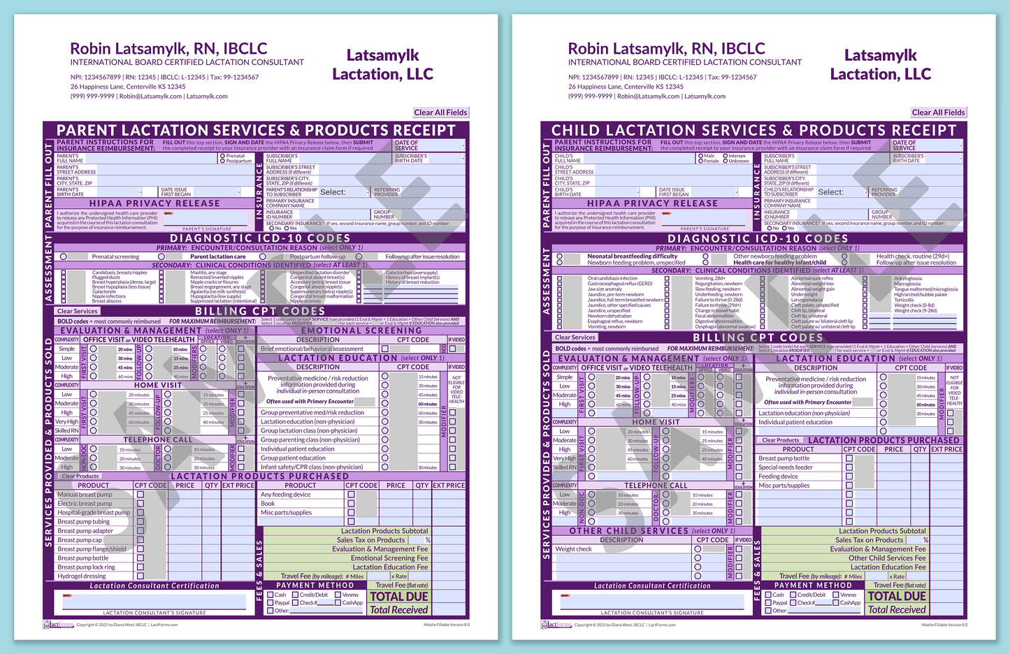 Superbills Package—MobileFillable, HeaderCompany after editing, Purple, V8.0
