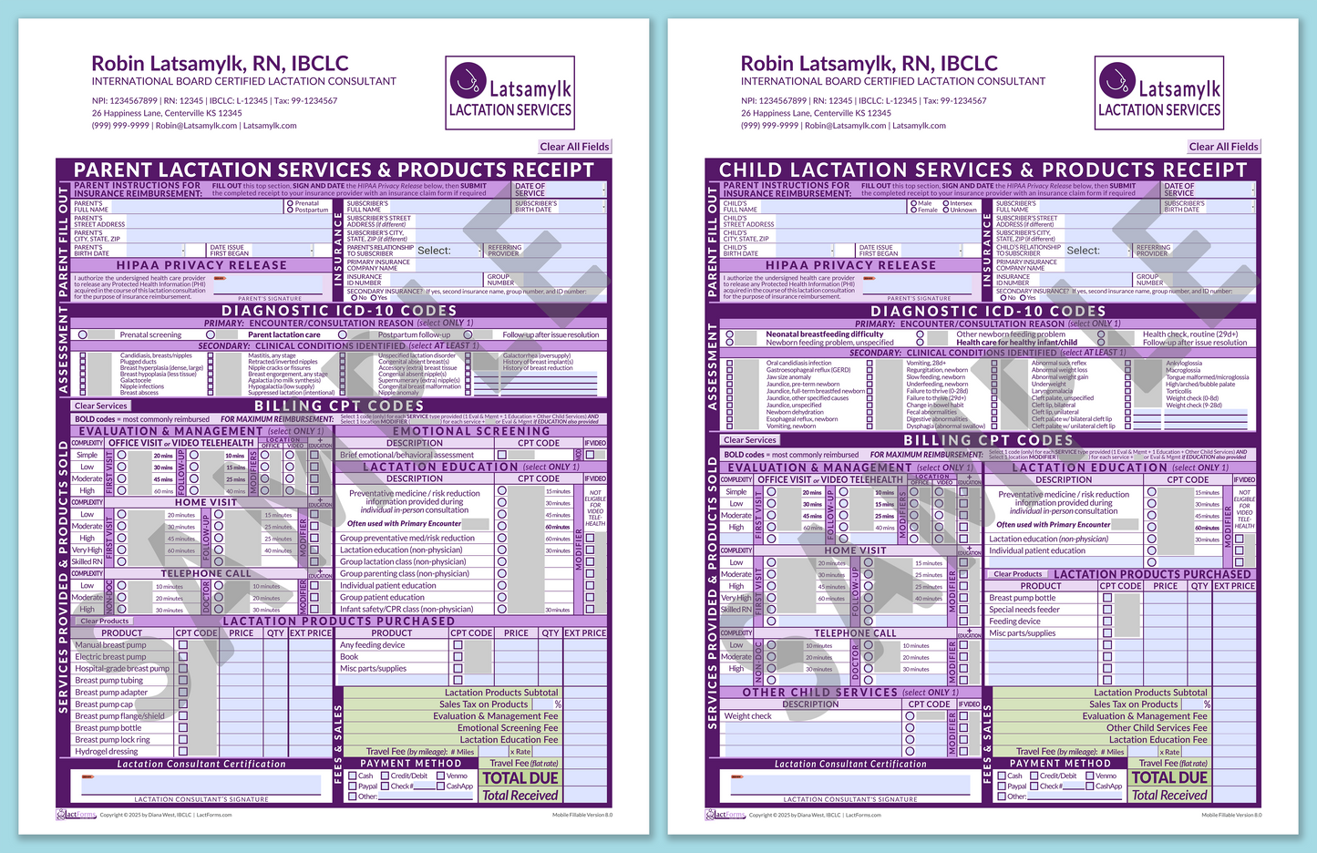 Superbills Package—MobileFillable, HeaderLogo after editing, Purple, V8.0