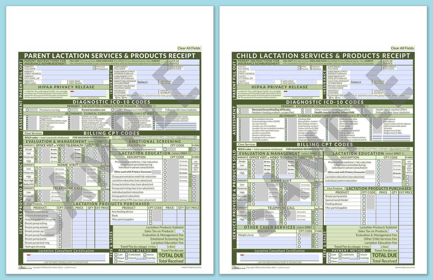 Superbills Package—MobileFillable, HeaderNone, Green, V8.0