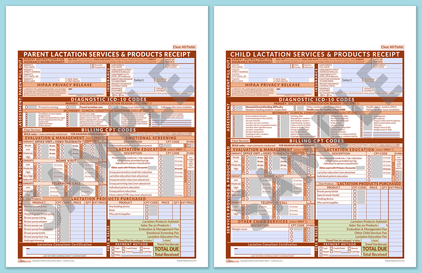 Superbills Package—MobileFillable, HeaderNone, Orange, V8.0