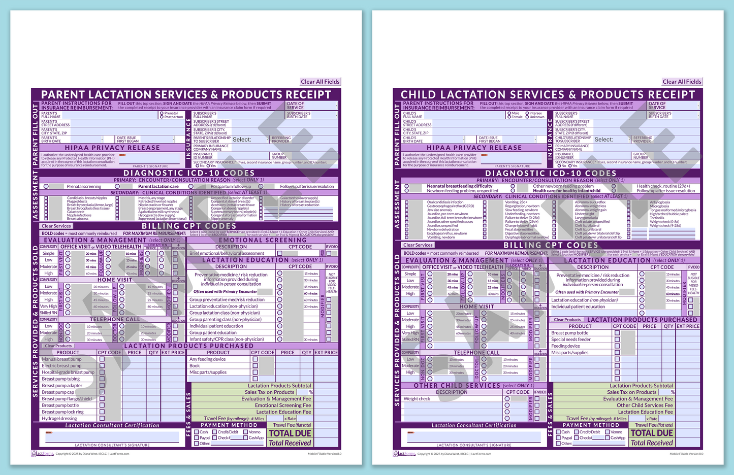 Superbills Package—MobileFillable, HeaderNone, Purple, V8.0