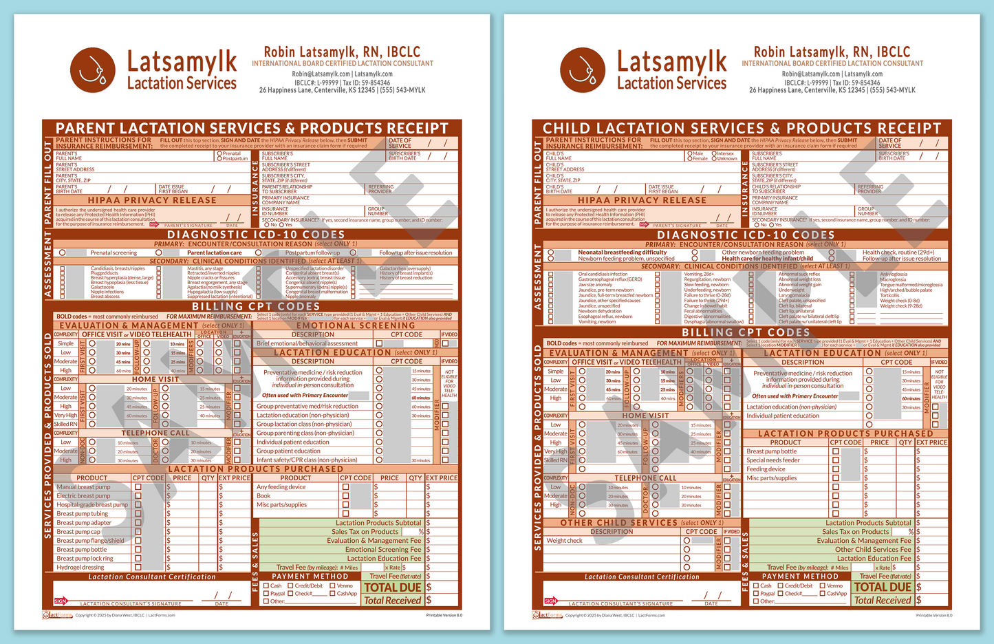 Superbills Package—ProPrintable, HeaderBox after editing, Orange, V8.0