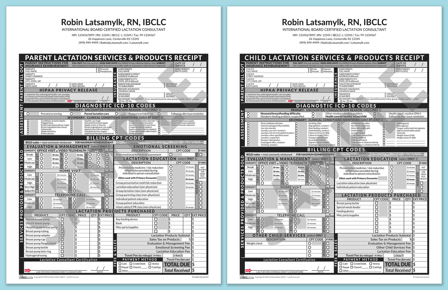 Superbills Package—ProPrintable, HeaderCenter after editing, Grey, V8.0