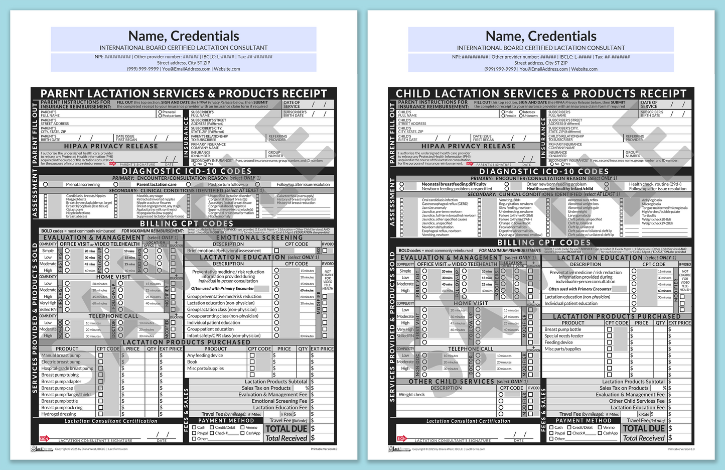 Superbills Package—ProPrintable, HeaderCenter before editing, Grey, V8.0