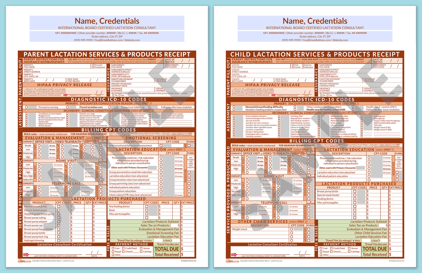 Superbills Package—ProPrintable, HeaderCenter before editing, Orange, V8.0