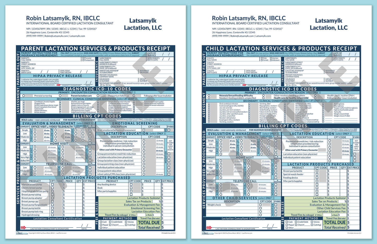 Superbills Package—ProPrintable, HeaderCompany after editing, Blue, V8.0