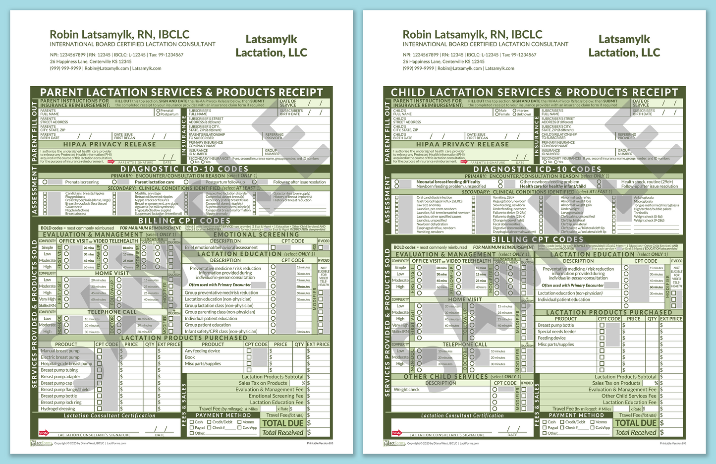 Superbills Package—ProPrintable, HeaderCompany after editing, Green, V8.0