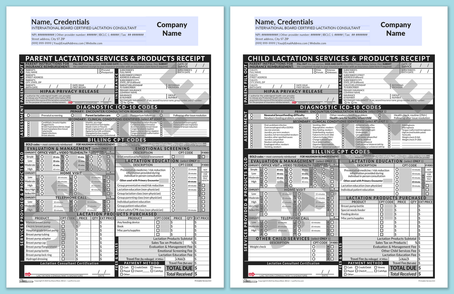 Superbills Package—ProPrintable, HeaderCompany before editing, Grey, V8.0