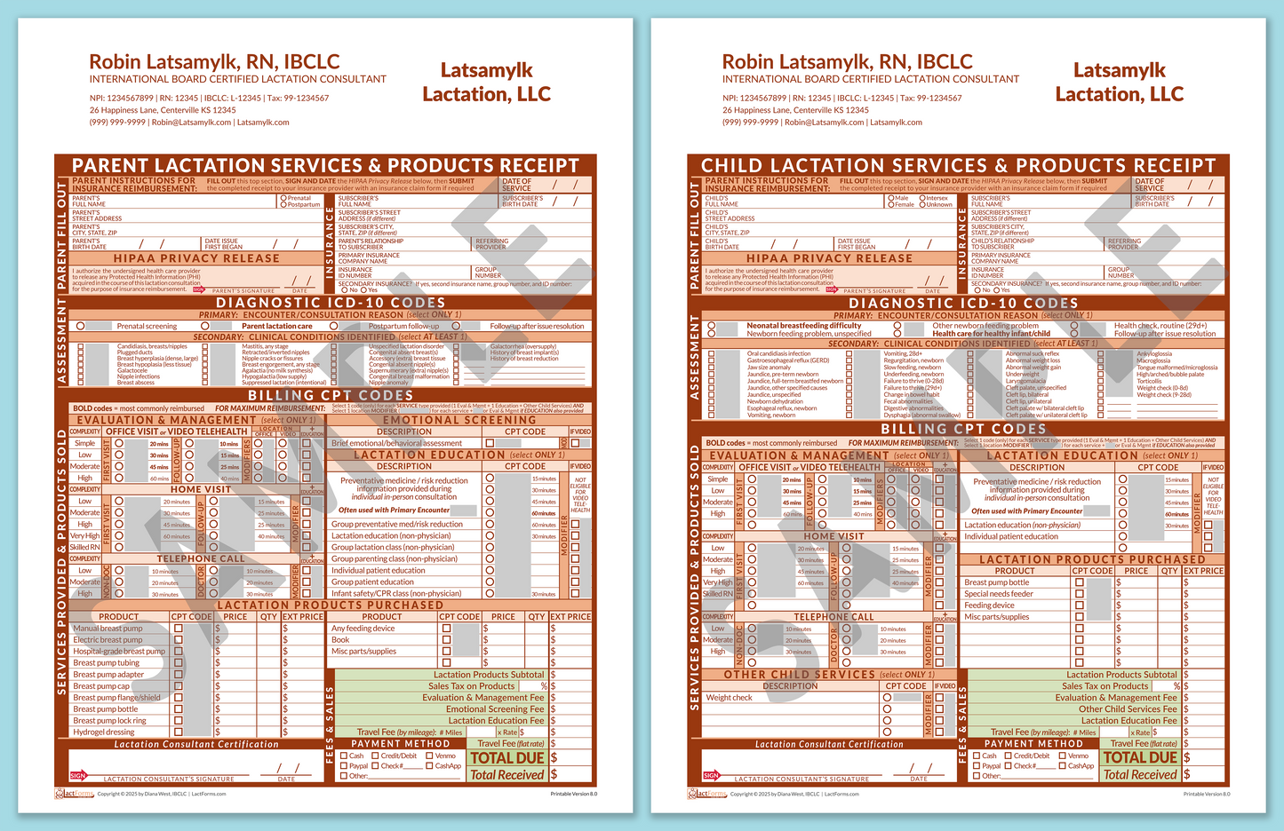 Superbills Package—ProPrintable, HeaderCompany after editing, Orange, V8.0