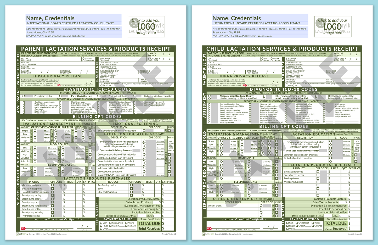 Superbills Package—ProPrintable, HeaderLogo before editing, Green, V8.0