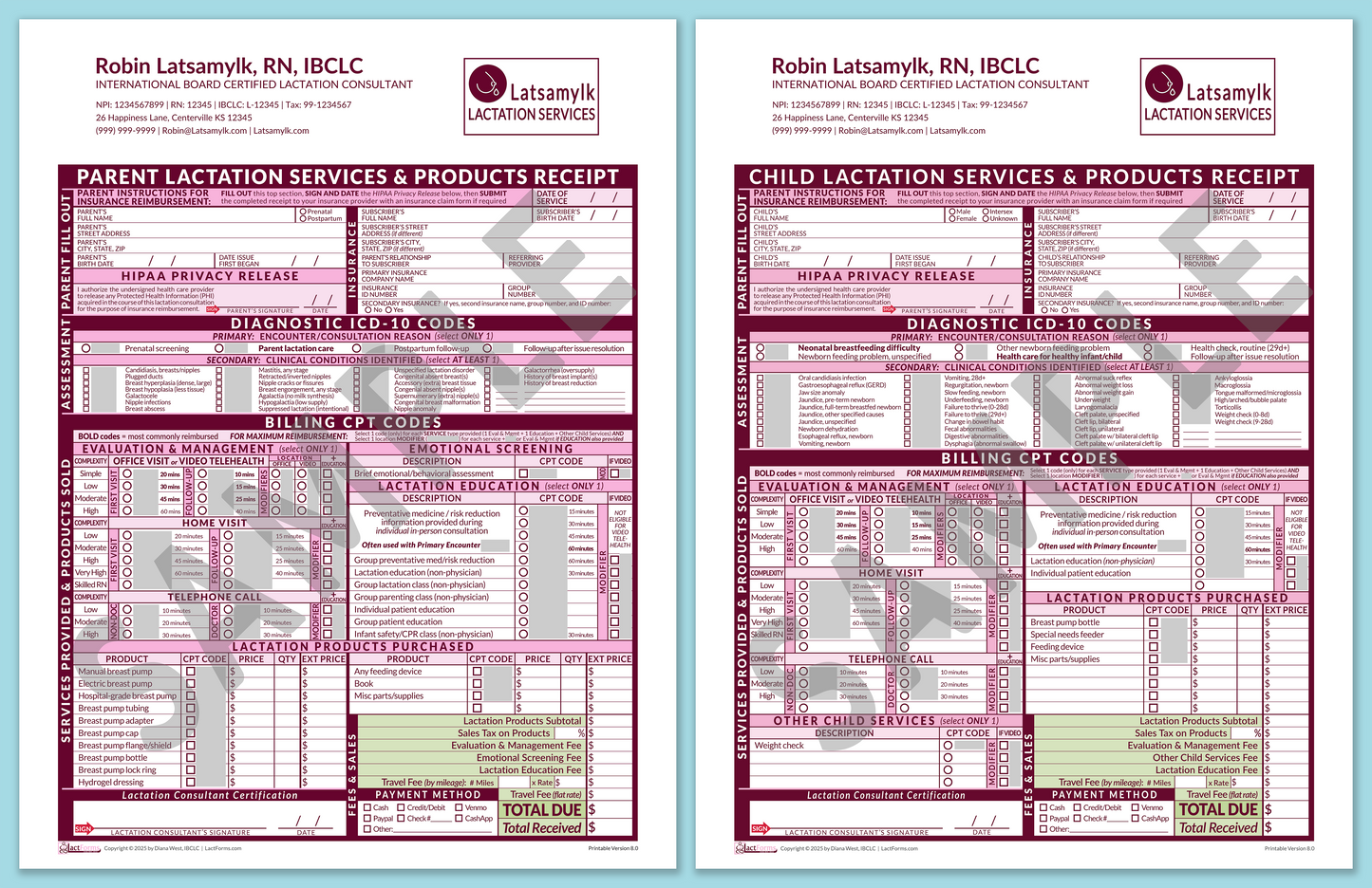 Superbills Package—OfficePrintable, HeaderLogo after editing, Pink, V8.0
