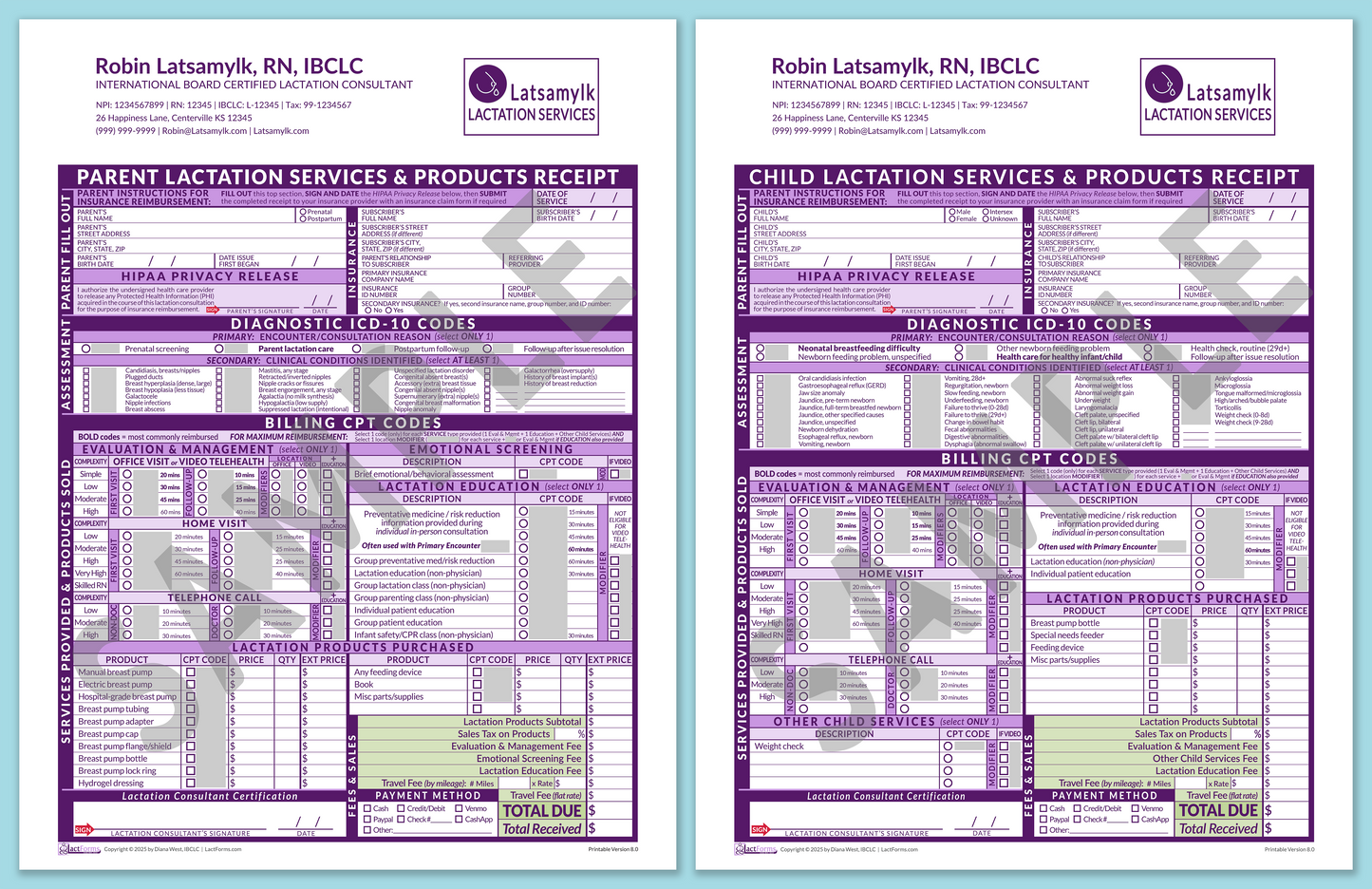 Superbills Package—OfficePrintable, HeaderLogo after editing, Purple, V8.0