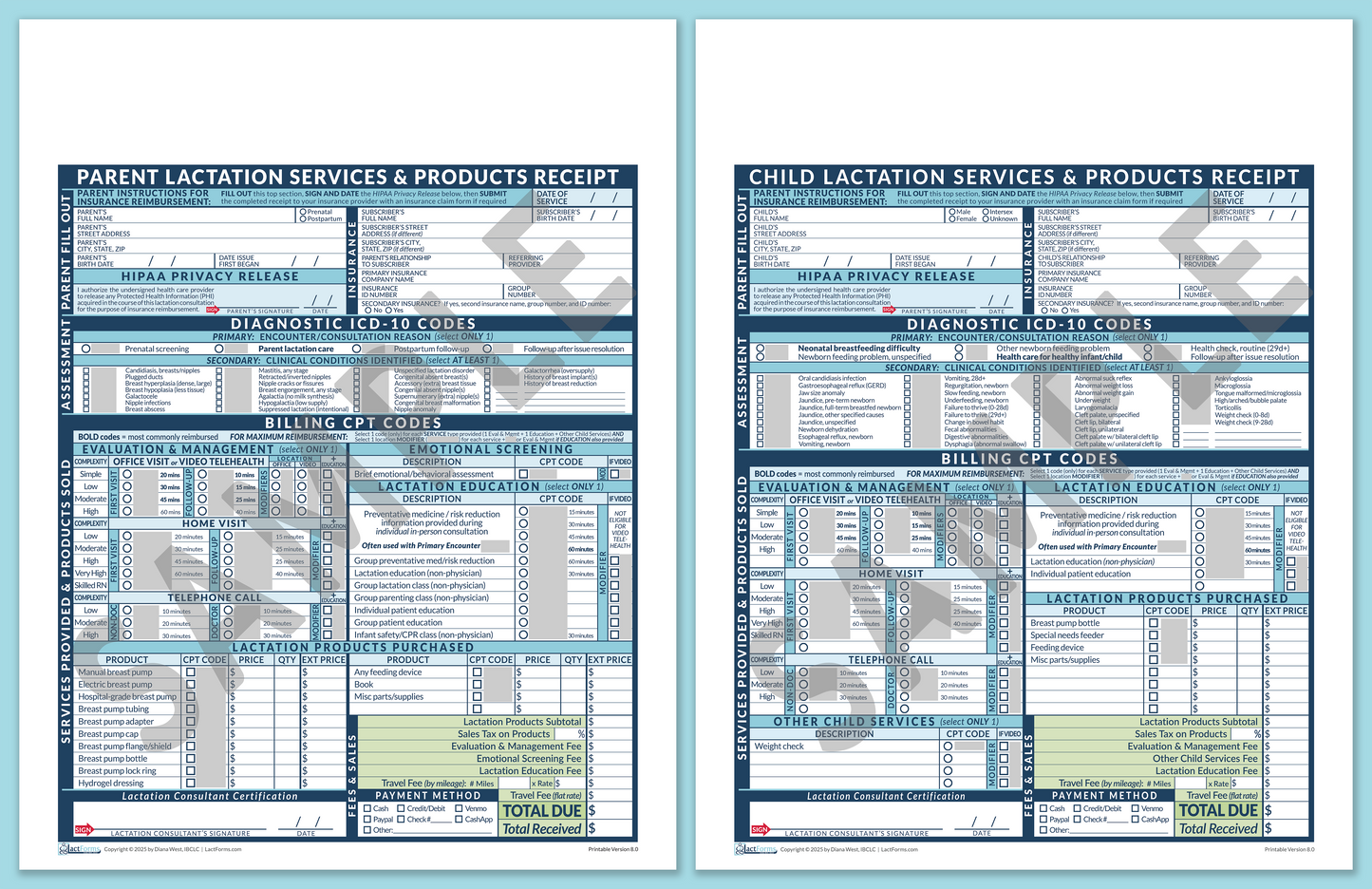 Superbills Package—ProPrintable, HeaderNone, Blue, V8.0