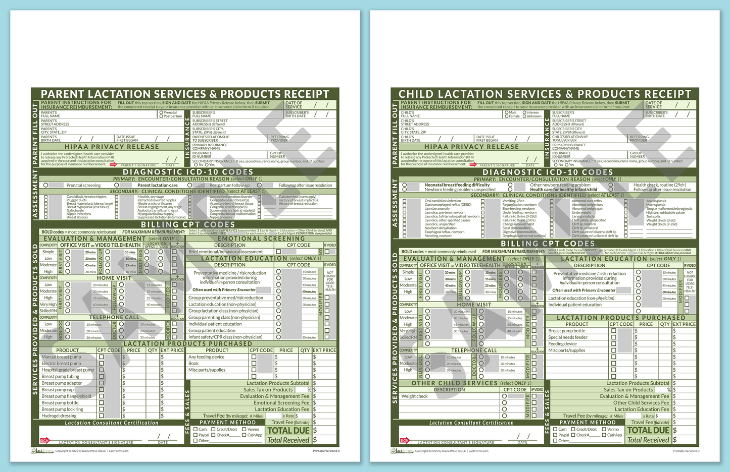 Superbills Package—ProPrintable, HeaderNone, Green, V8.0