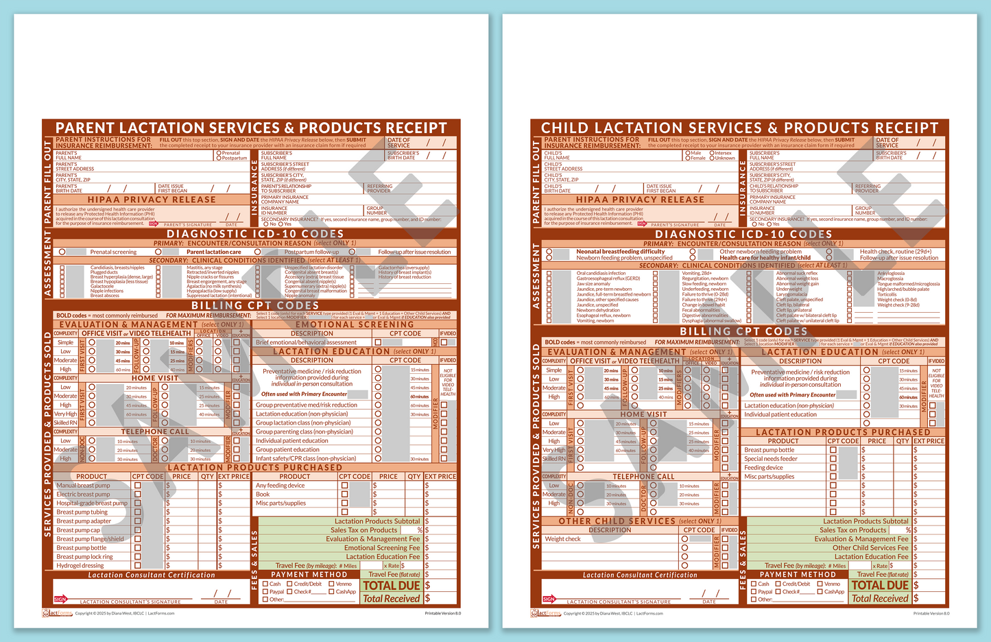 Superbills Package—ProPrintable, HeaderNone, Orange, V8.0