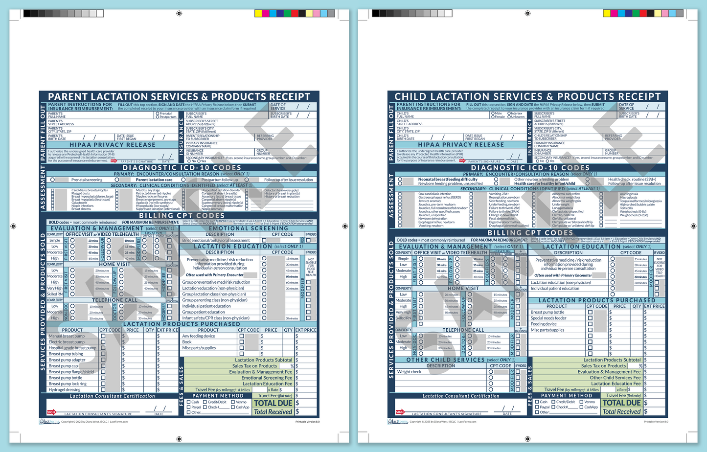 Superbills Package—ProPrintable, HeaderNone, Blue, V8.0