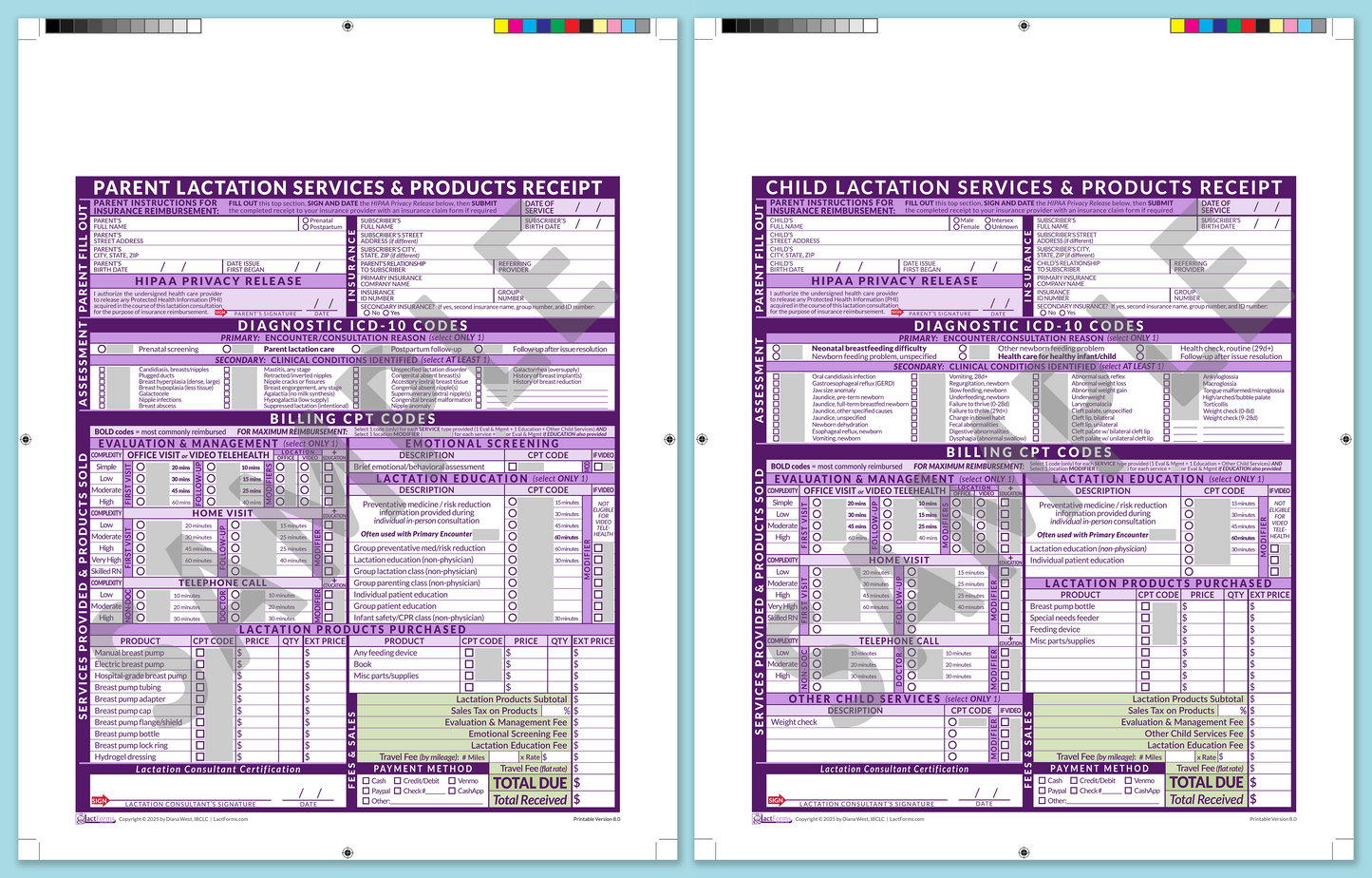 Superbills Package—ProPrintable, HeaderNone, Purple, V8.0