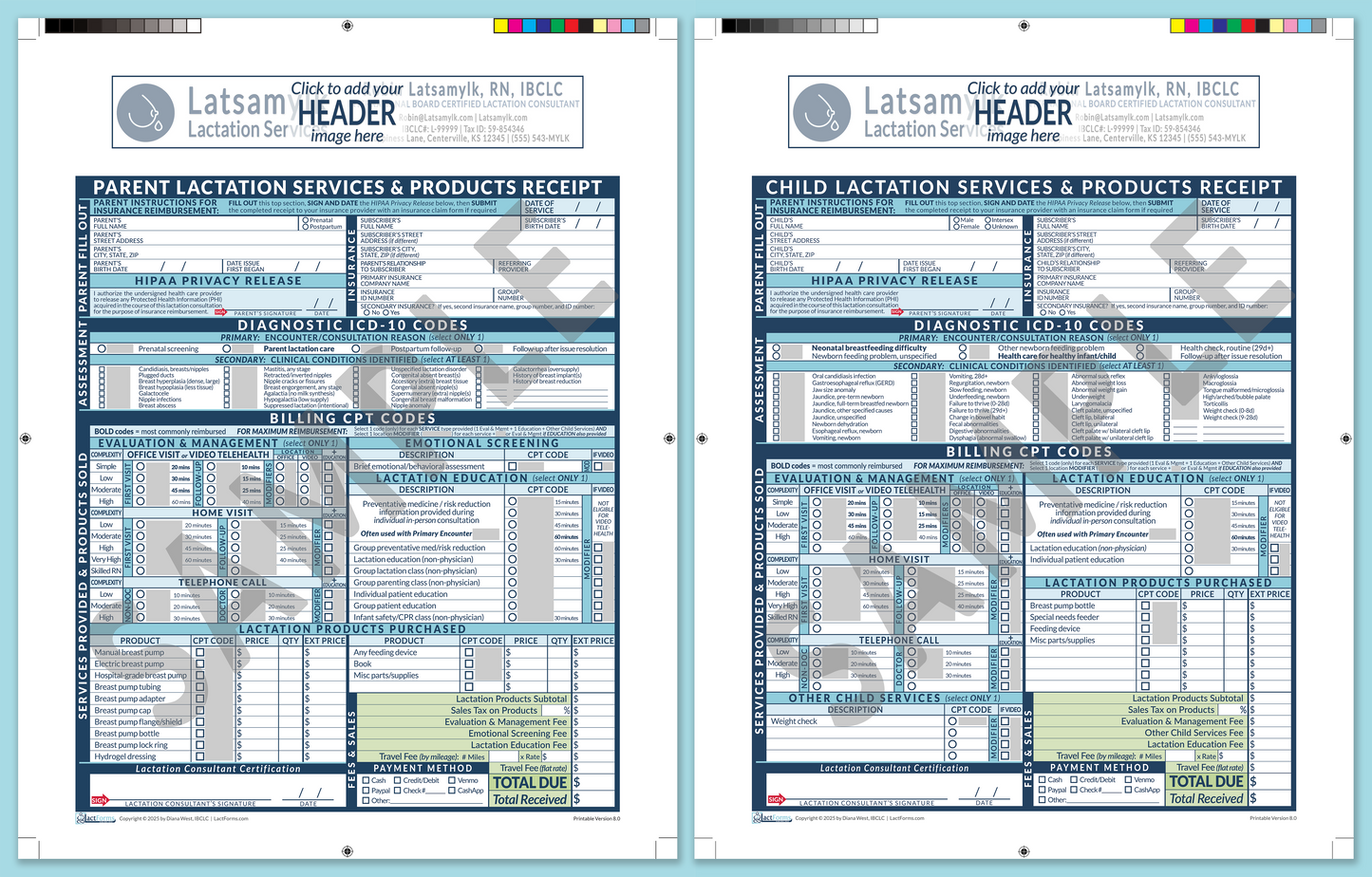 Superbills Package—ProPrintable, HeaderBox before editing, Blue, V8.0