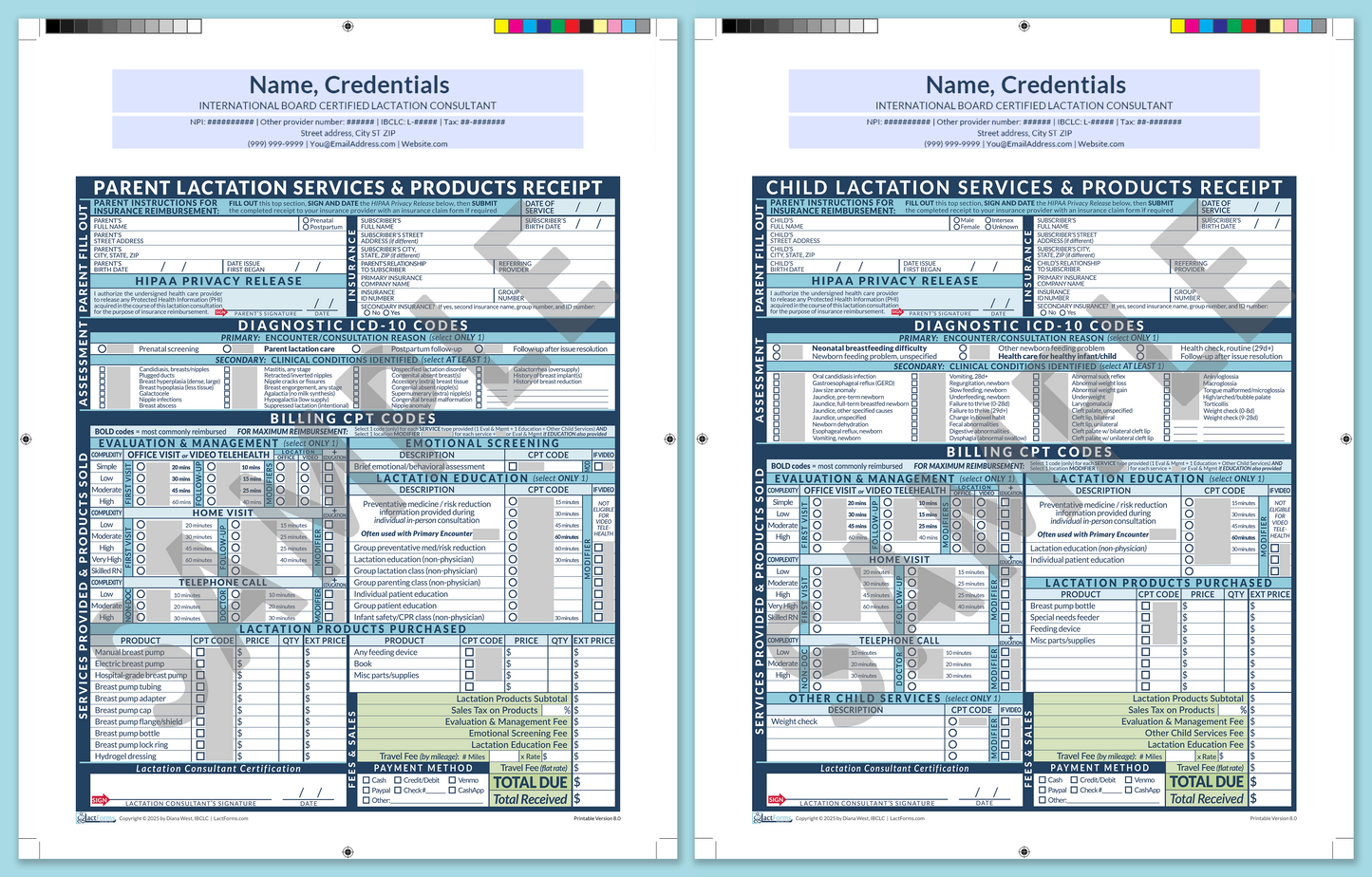 Superbills Package—ProPrintable, HeaderCenter before editing, Blue, V8.0