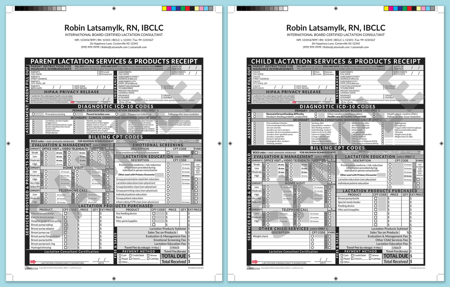 Superbills Package—ProPrintable, HeaderCenter after editing, Grey, V8.0