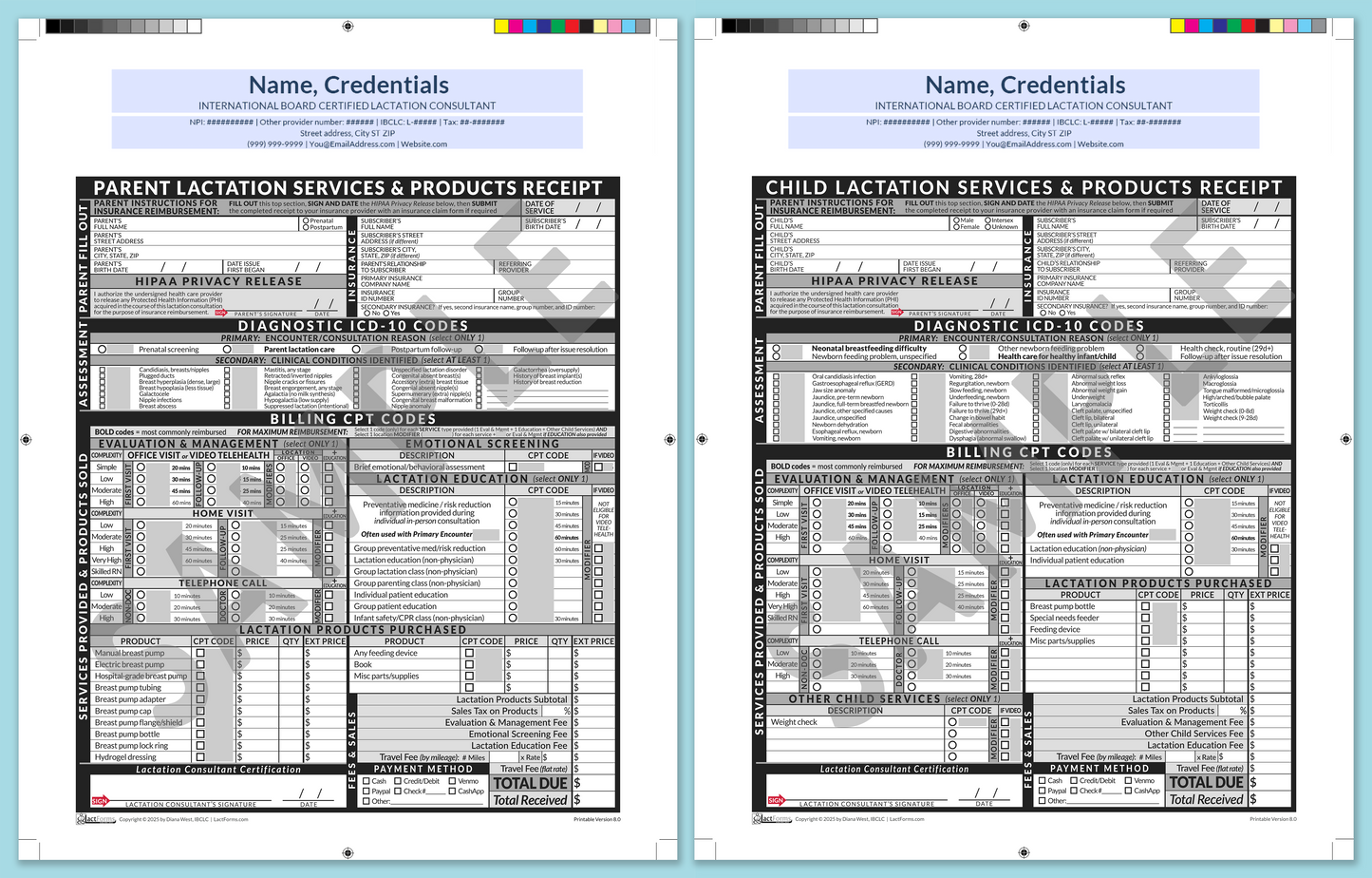 Superbills Package—ProPrintable, HeaderCenter before editing, Grey, V8.0