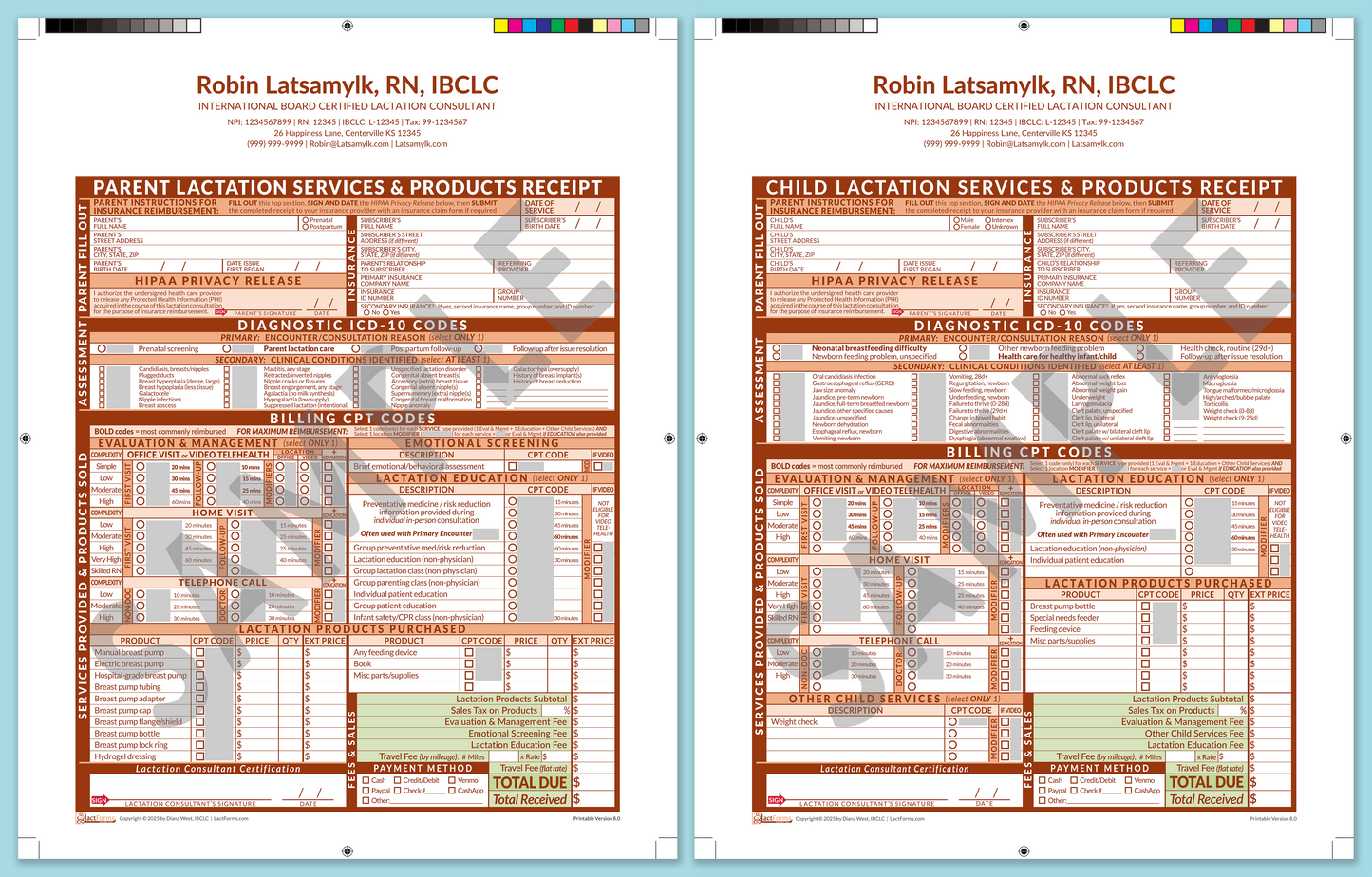 Superbills Package—ProPrintable, HeaderCenter after editing, Orange, V8.0