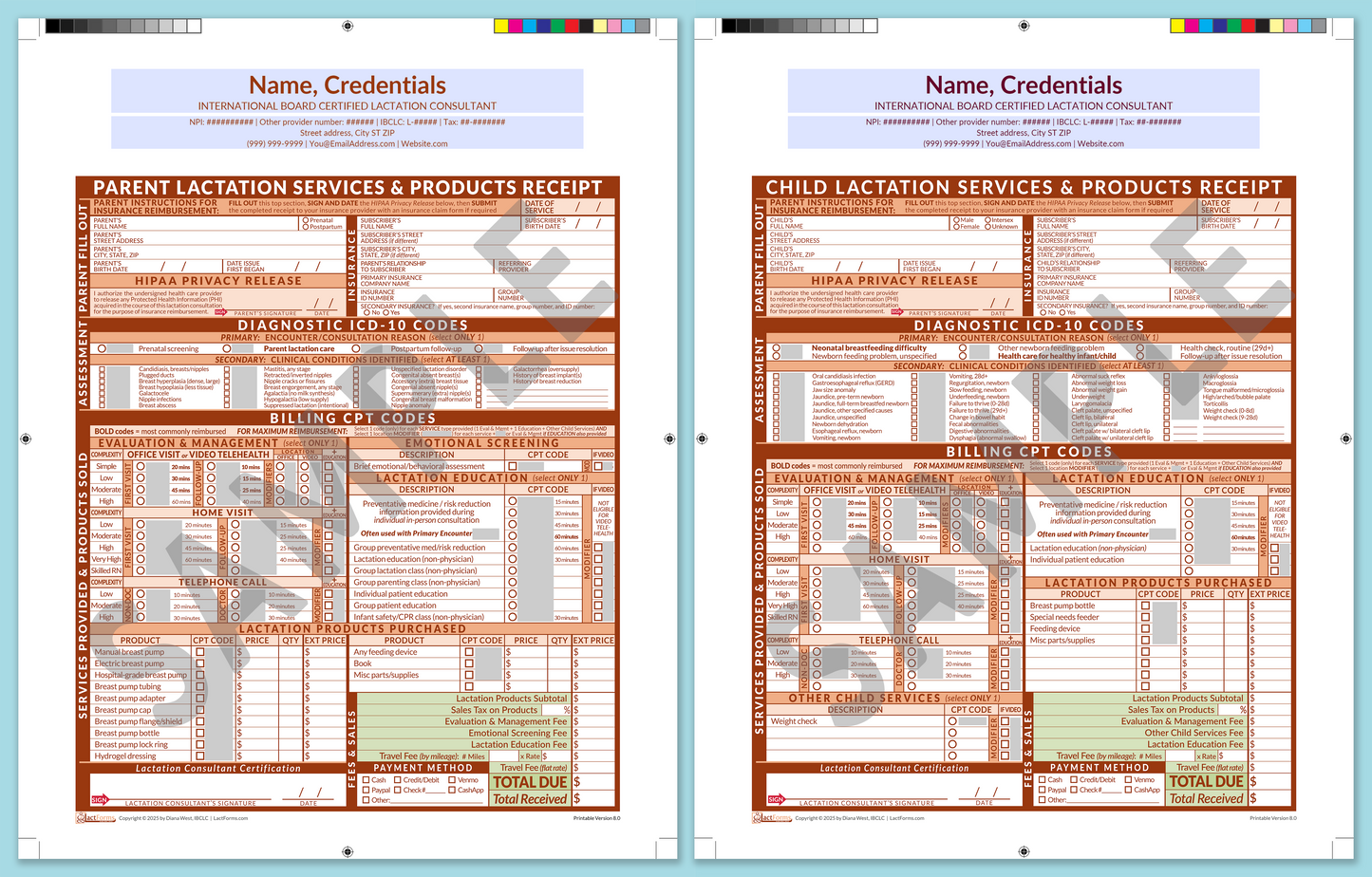 Superbills Package—ProPrintable, HeaderCenter before editing, Orange, V8.0