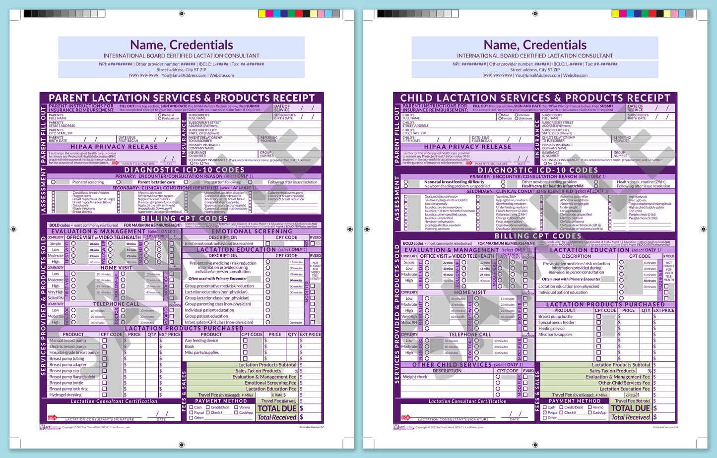 Superbills Package—ProPrintable, HeaderCenter before editing, Purple, V8.0