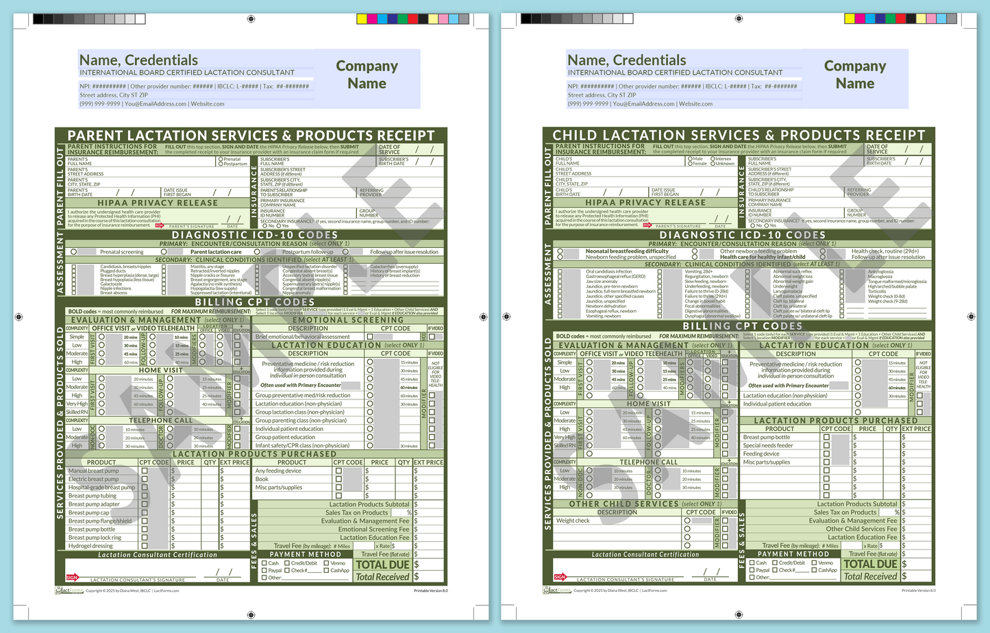 Superbills Package—ProPrintable, HeaderCompany before editing, Green, V8.0