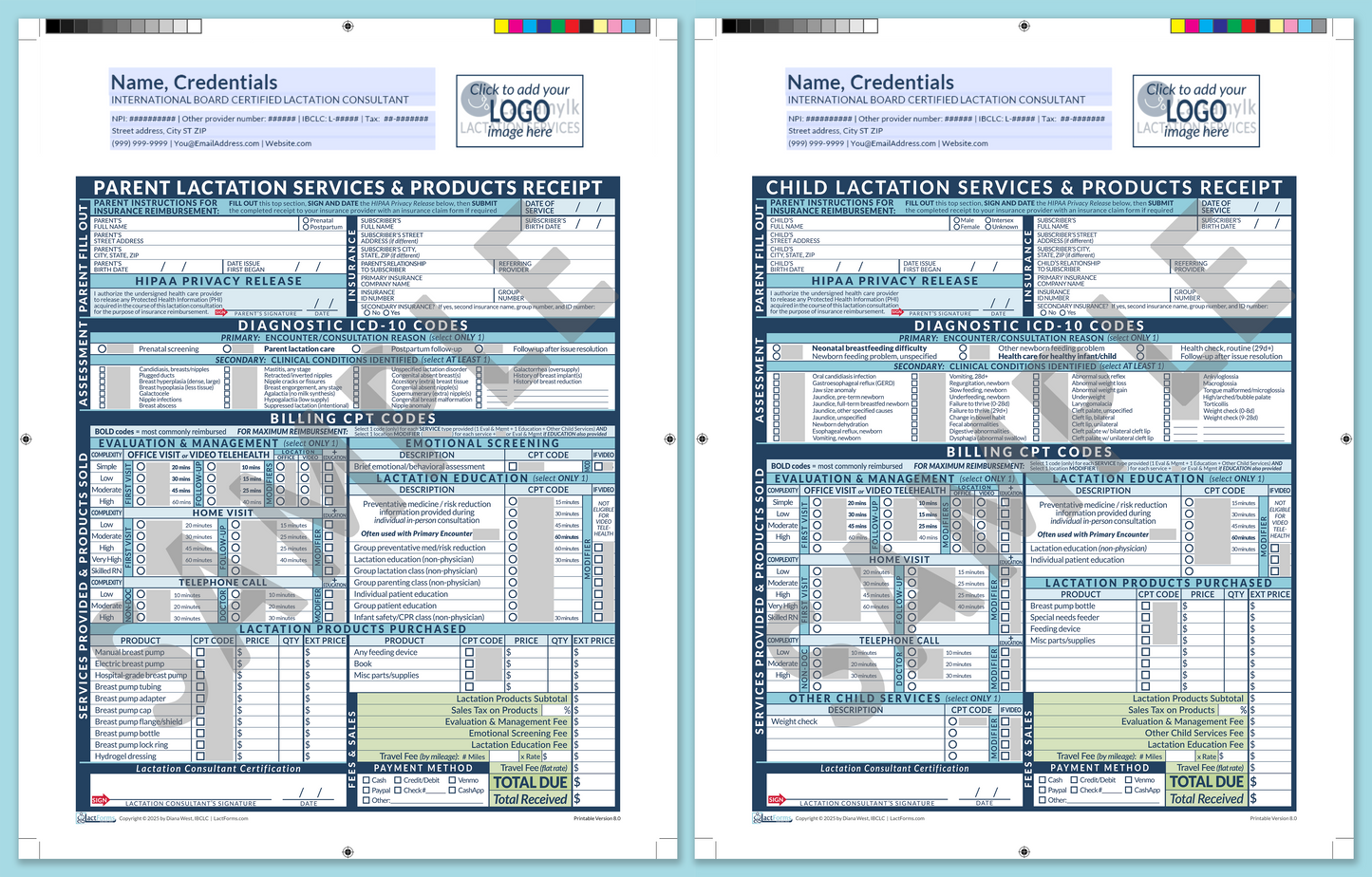 Superbills Package—ProPrintable, HeaderLogo before editing, Blue, V8.0