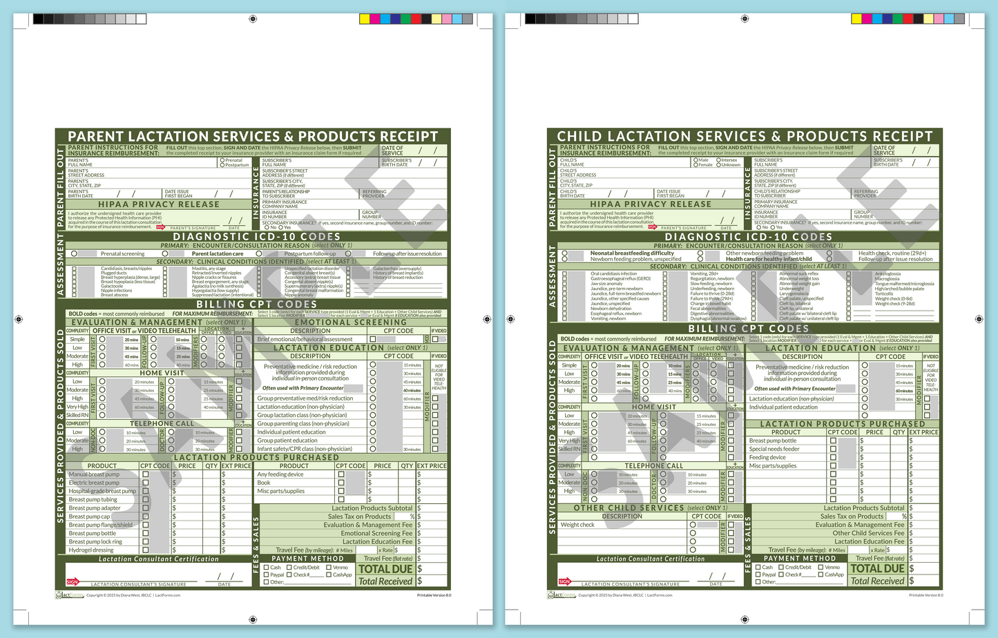 Superbills Package—ProPrintable, HeaderNone, Green, V8.0