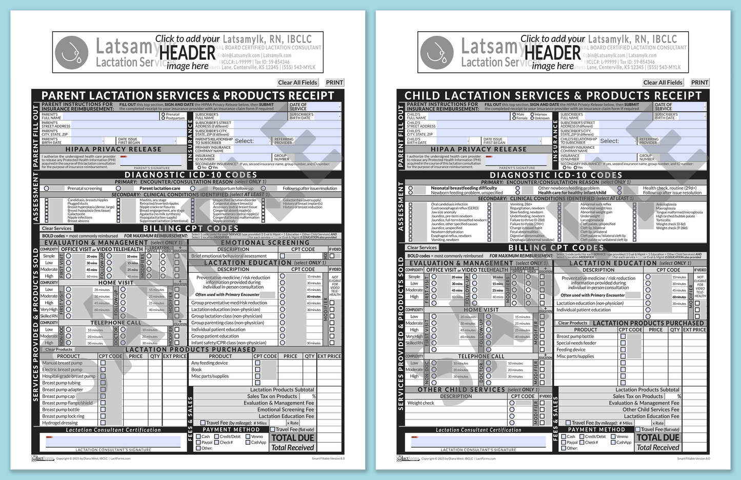Superbills Package—SmartFillable, HeaderBox before editing, Grey, V8.0