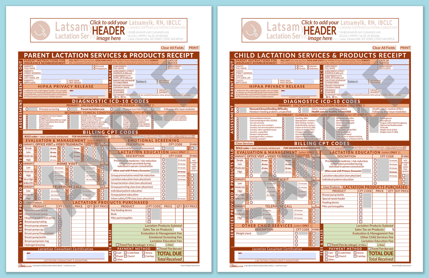 Superbills Package—SmartFillable, HeaderBox before editing, Orange, V8.0