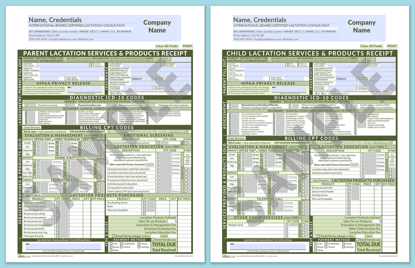 Superbills Package—SmartFillable, HeaderCompany before editing, Green, V8.0