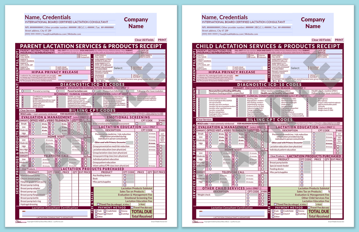 Superbills Package—SmartFillable, HeaderCompany before editing, Pink, V8.0