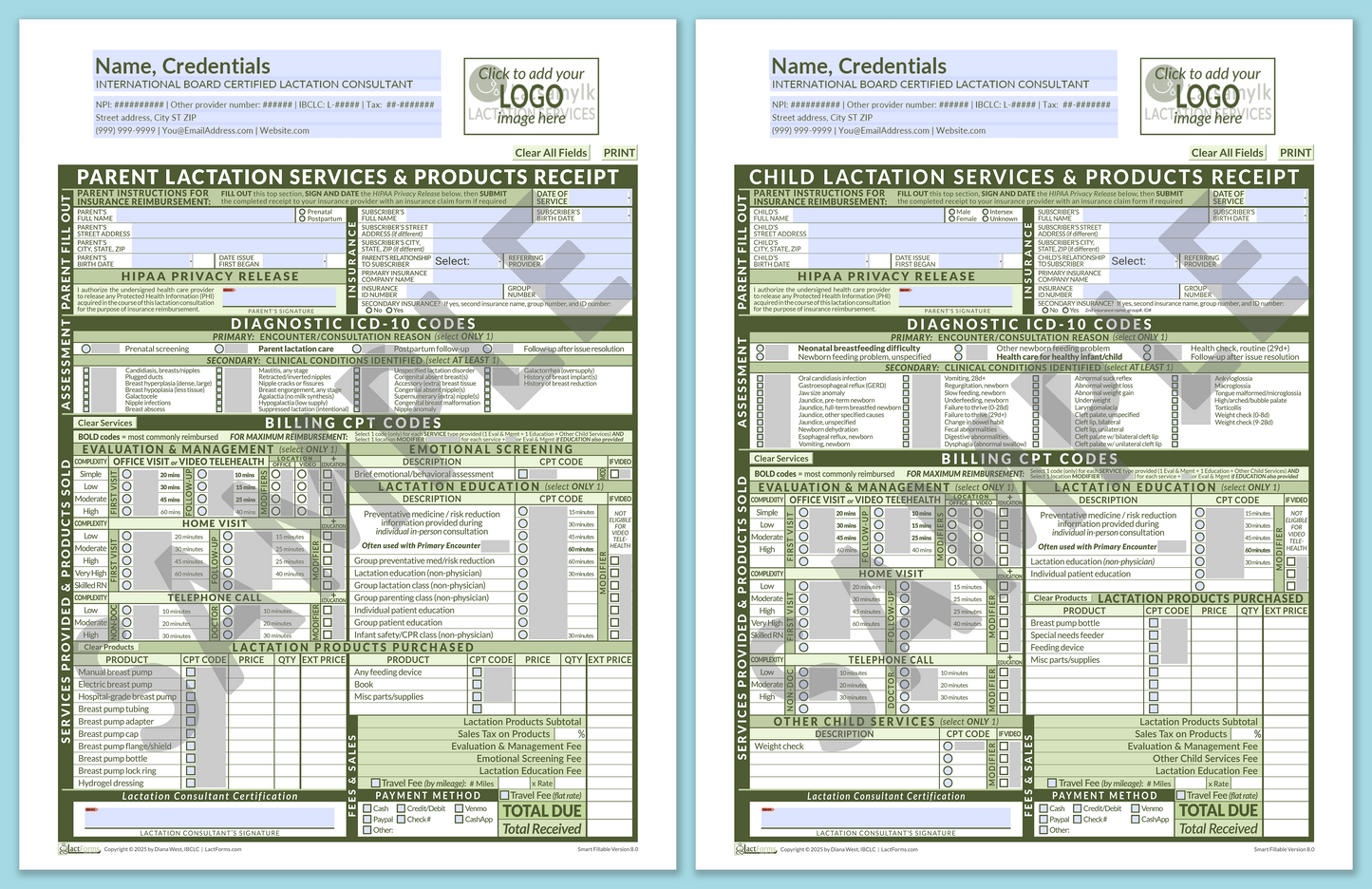 Superbills Package—SmartFillable, HeaderLogo before editing, Green, V8.0