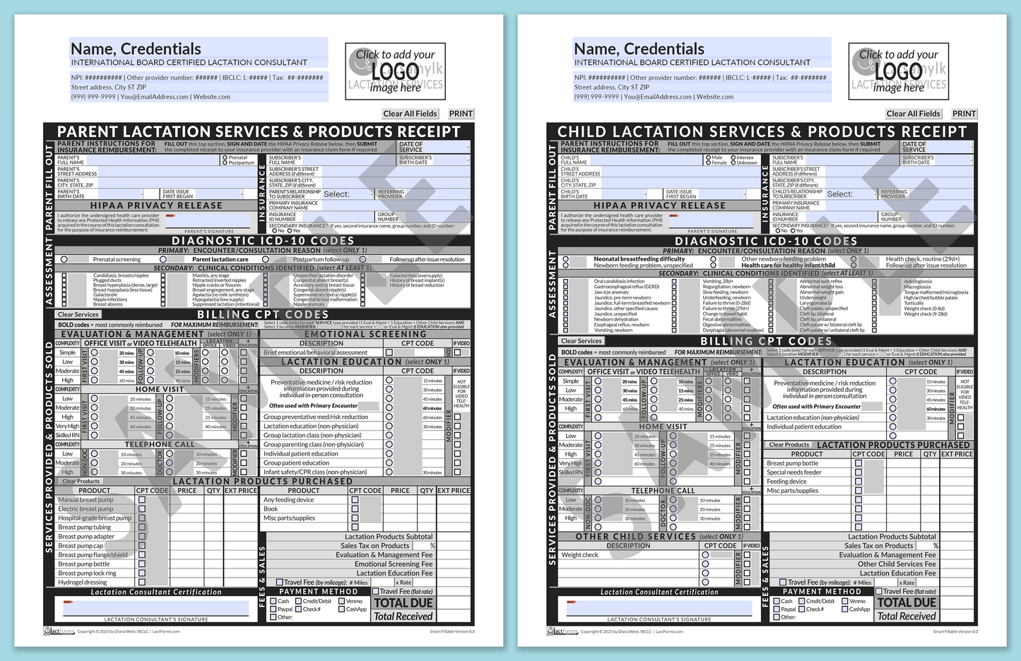 Superbills Package—SmartFillable, HeaderLogo before editing, Grey, V8.0