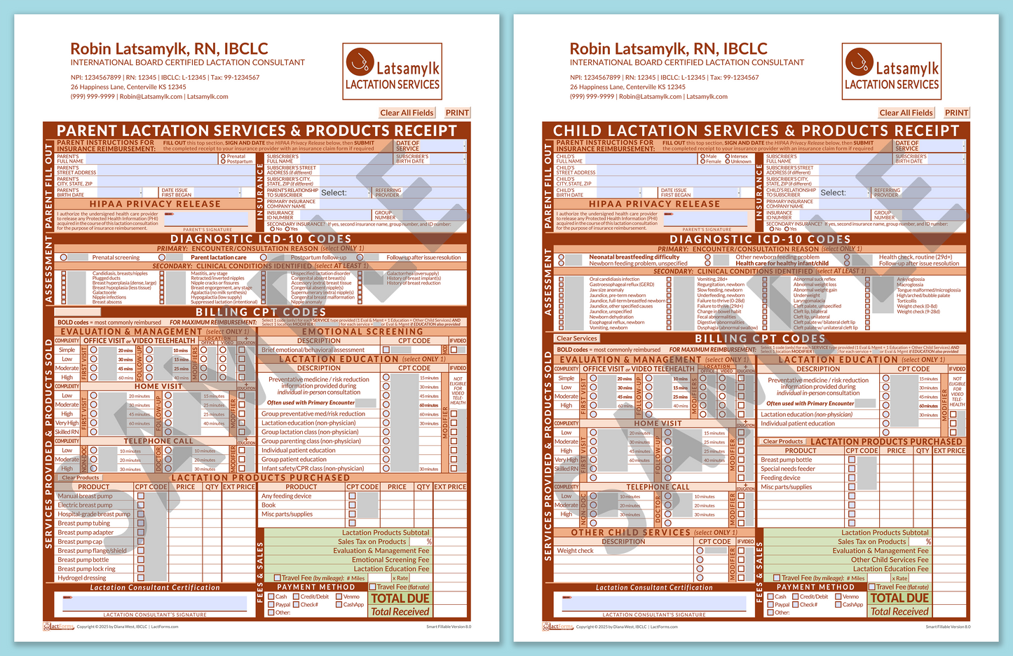 Superbills Package—SmartFillable, HeaderLogo after editing, Orange, V8.0