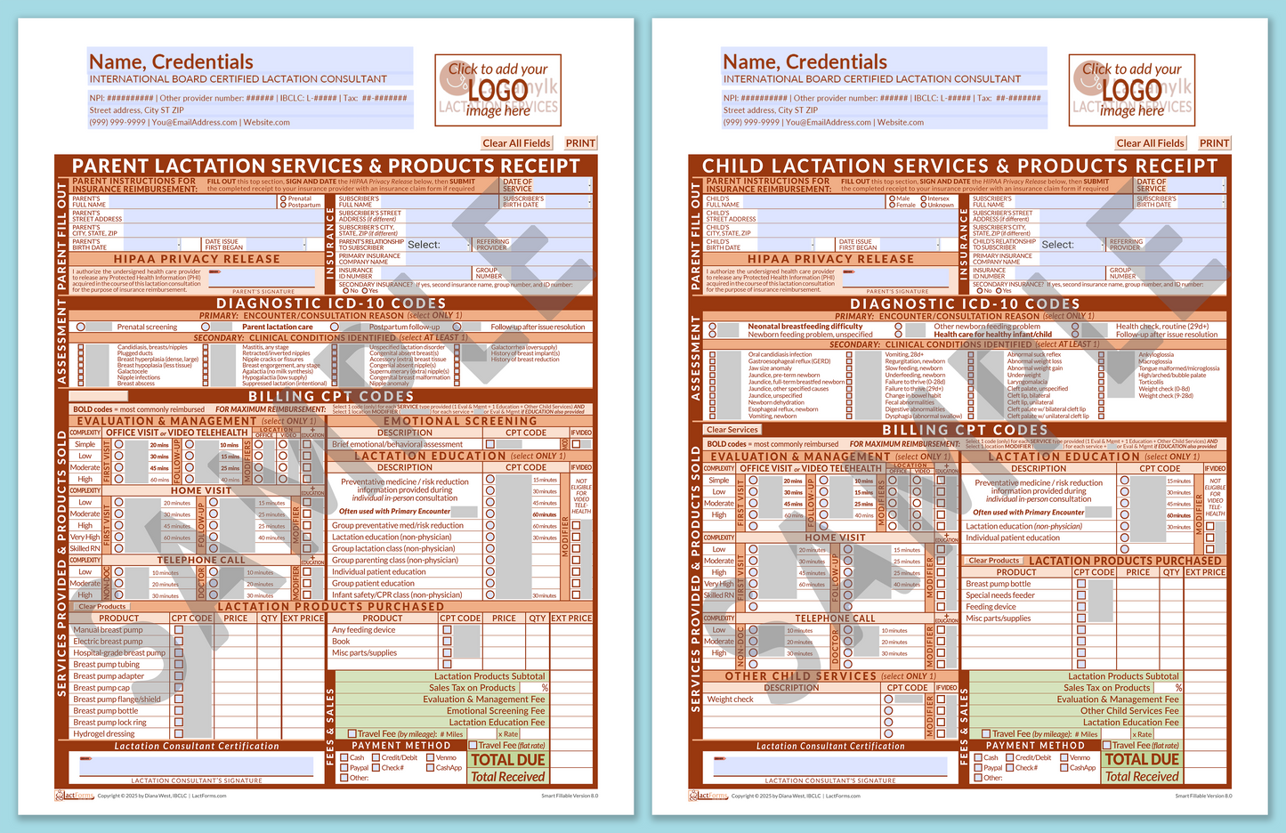 Superbills Package—SmartFillable, HeaderLogo before editing, Orange, V8.0
