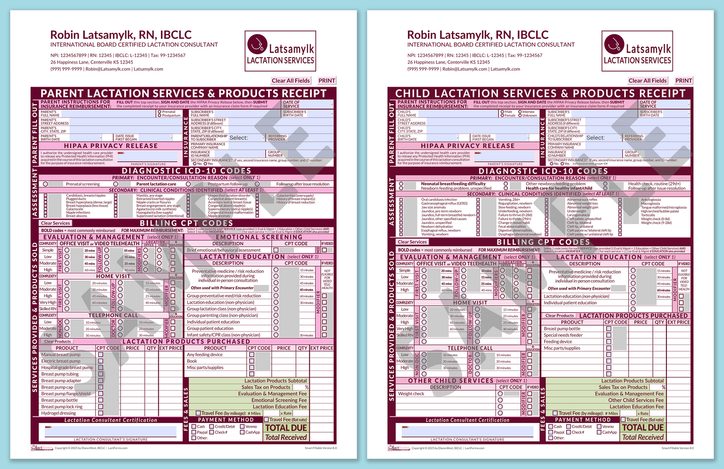 Superbills Package—SmartFillable, HeaderLogo after editing, Pink, V8.0